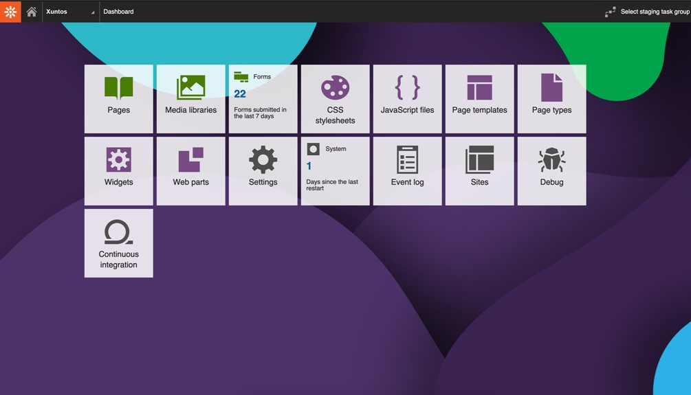 Kentico back office dashboard