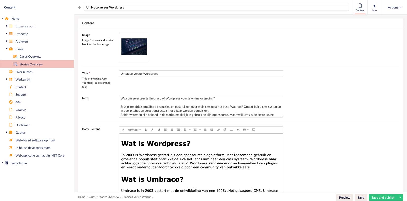 Screenshot Umbraco backoffice